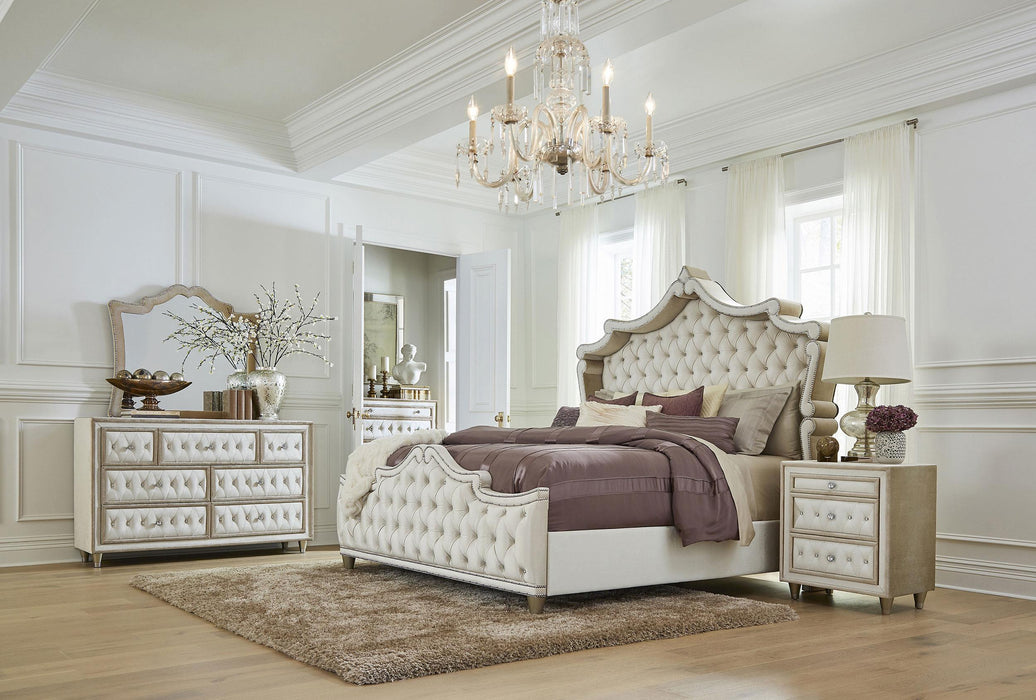 Antonella 5-Piece Queen Upholstered Tufted Bedroom Set Ivory and Camel image