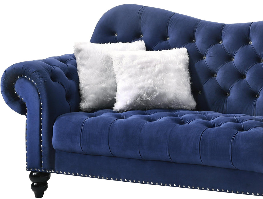 Gracie Transitional Style Blue Loveseat with Espresso Legs