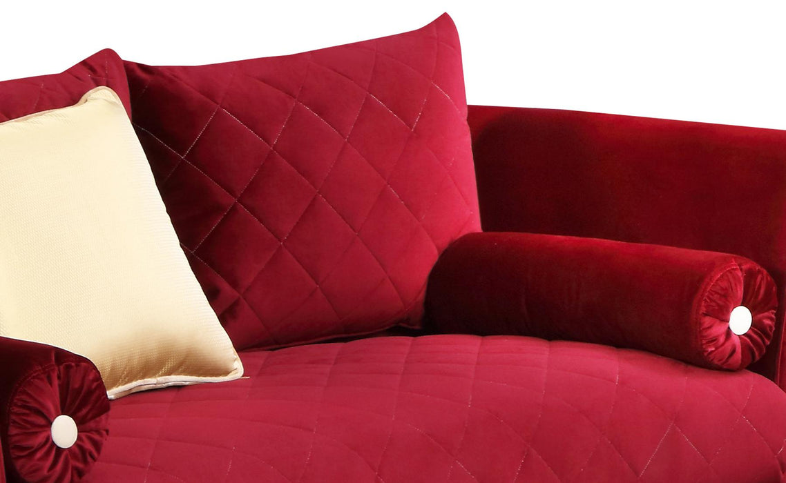 Ruby Modern Style Red Loveseat with Gold Finish