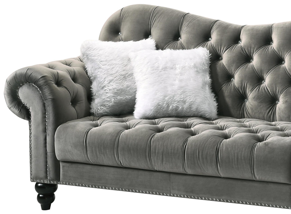 Gracie Transitional Style Gray Loveseat with Espresso Legs