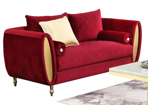 Ruby Modern Style Red Loveseat with Gold Finish image