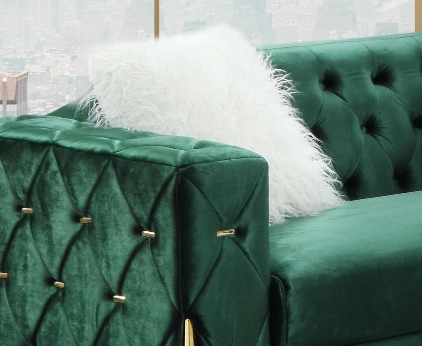 Emerald Modern Style Green Loveseat in Gold finish