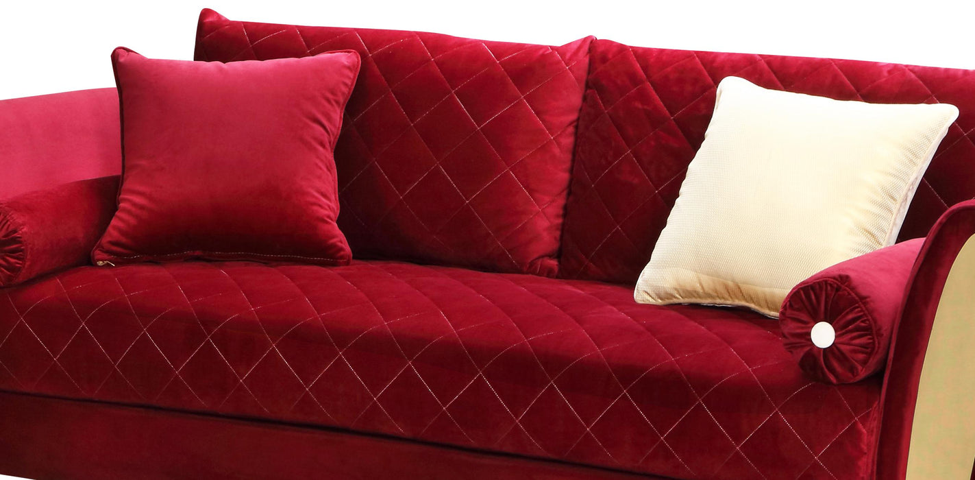 Ruby Modern Style Red Sofa with Gold Finish