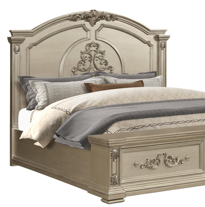 Alicia Transitional Style King Bed in Beige finish Wood