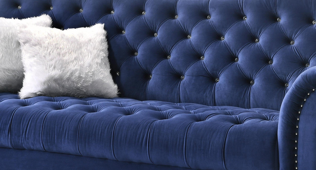 Gracie Transitional Style Blue Sofa with Espresso Legs