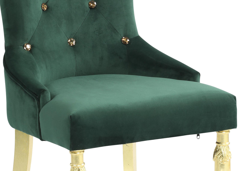 Queen Gold Modern Style Dining Chair in Green Velvet Fabric