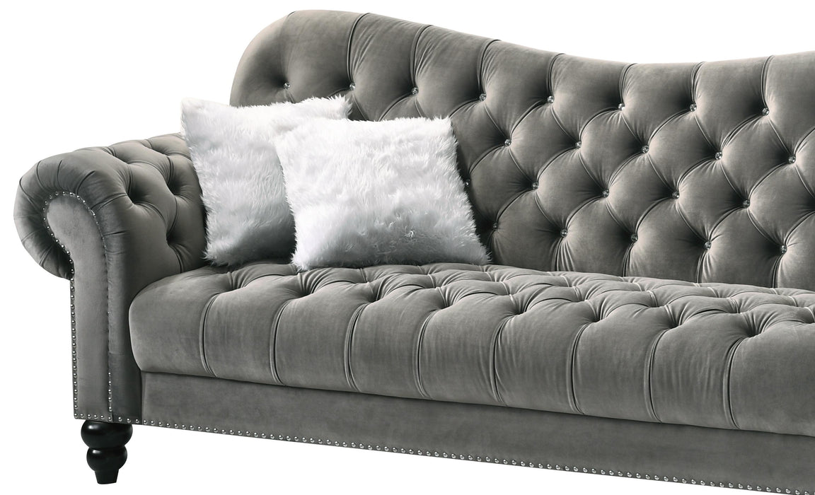 Gracie Transitional Style Gray Sofa with Espresso Legs