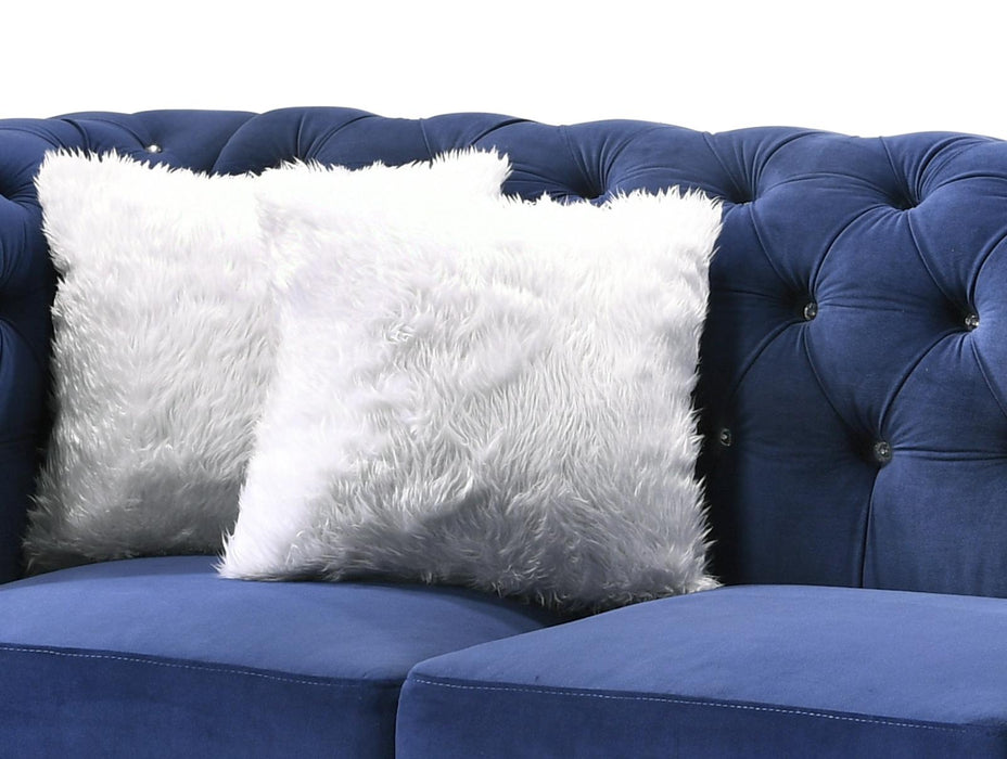 Maya Transitional Style Navy Sofa with Espresso Legs